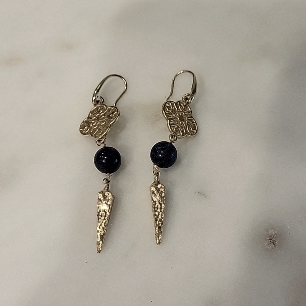 Gold Earrings with Lapis Stone
